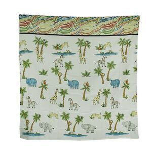 Blue Safari Hippo Rainbow Zebra Striped Fabric Shower Curtain 70 X 72 Inch